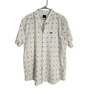 RVCA Button Up Shirt Men’s XXL Slim Fit White Floral Print Short Sleeve Casual